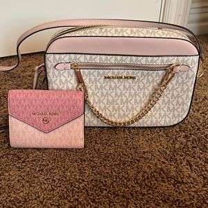2 pc Michael Kors crossbody and mini wallet